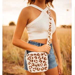 Pink Leopard Beautifully Beaded Box Crossbody Bag